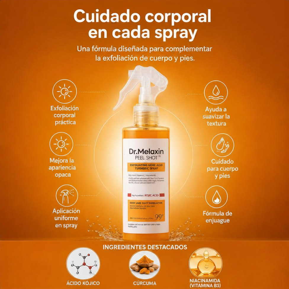Dr. Melaxin Spray Exfoliante para Codos, Rodillas y Axilas 200ml - Renueva tu Piel