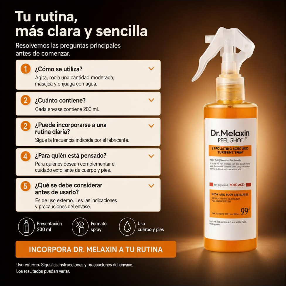 Dr. Melaxin Spray Exfoliante para Codos, Rodillas y Axilas 200ml - Renueva tu Piel