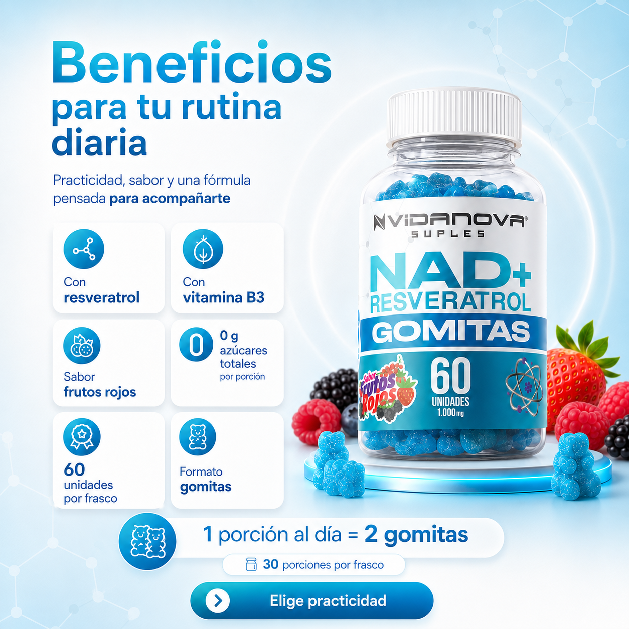 NAD+Resveratrol 60 Gomitas 1000mg | OFERTA ESPECIAL