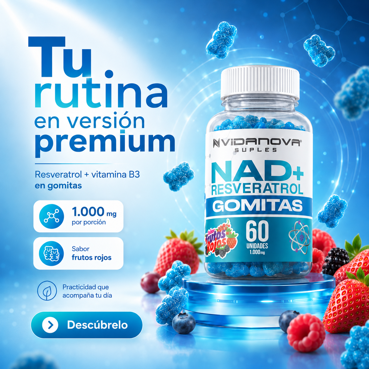 NAD+Resveratrol 60 Gomitas 1000mg | OFERTA ESPECIAL