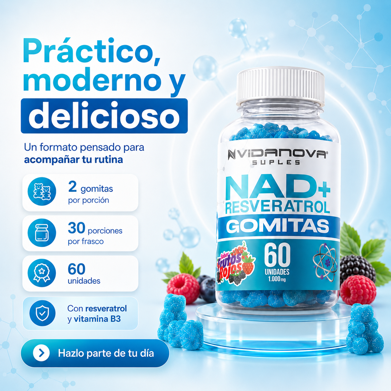 NAD+Resveratrol 60 Gomitas 1000mg | OFERTA ESPECIAL