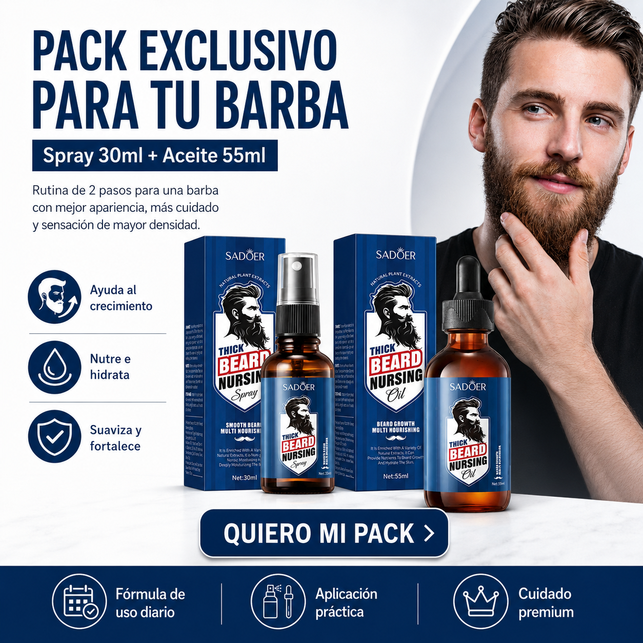 Pack Barba Pro 2 en 1 – Spray + Aceite SADOER