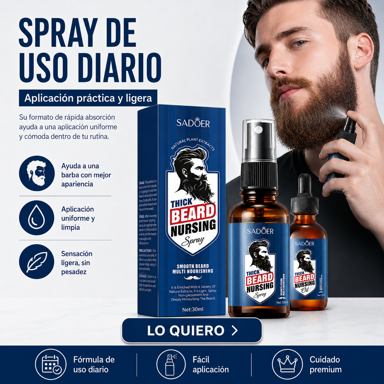 Pack Barba Pro 2 en 1 – Spray + Aceite SADOER