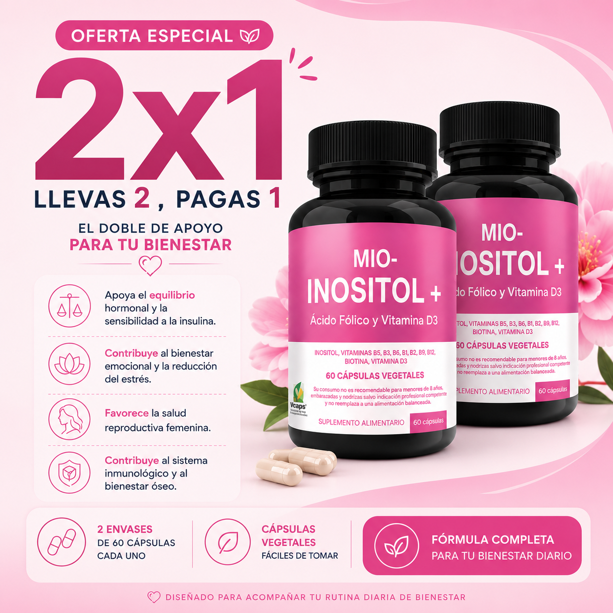 🌸 MIO-INOSITOL + Ácido Fólico y Vitamina D3 60 Cápsulas | 2x1 OFERTA ESPECIAL