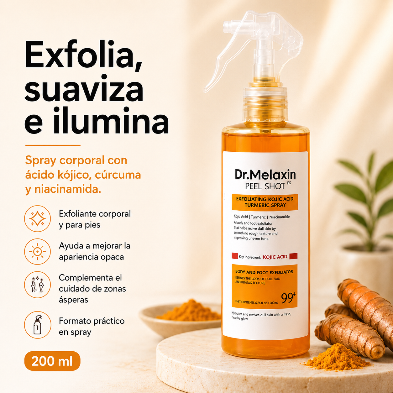 Dr. Melaxin Spray Exfoliante para Codos, Rodillas y Axilas 200ml - Renueva tu Piel