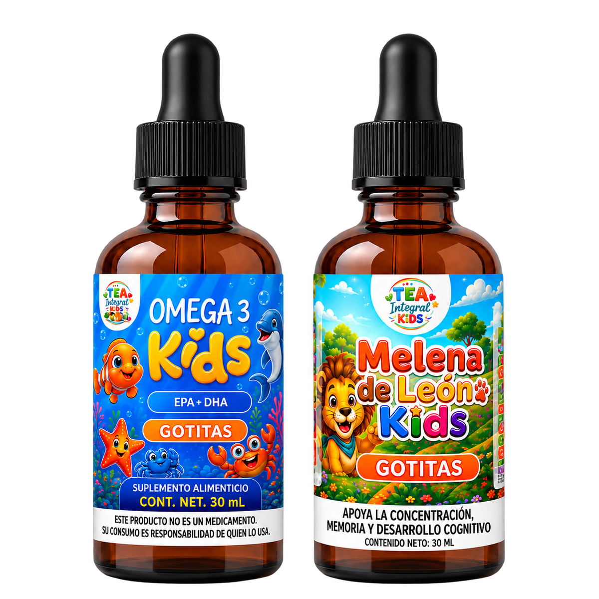Pack Kids Gotitas Omega 3 + Melena de León  |  Tea Integral Kids 60 ml