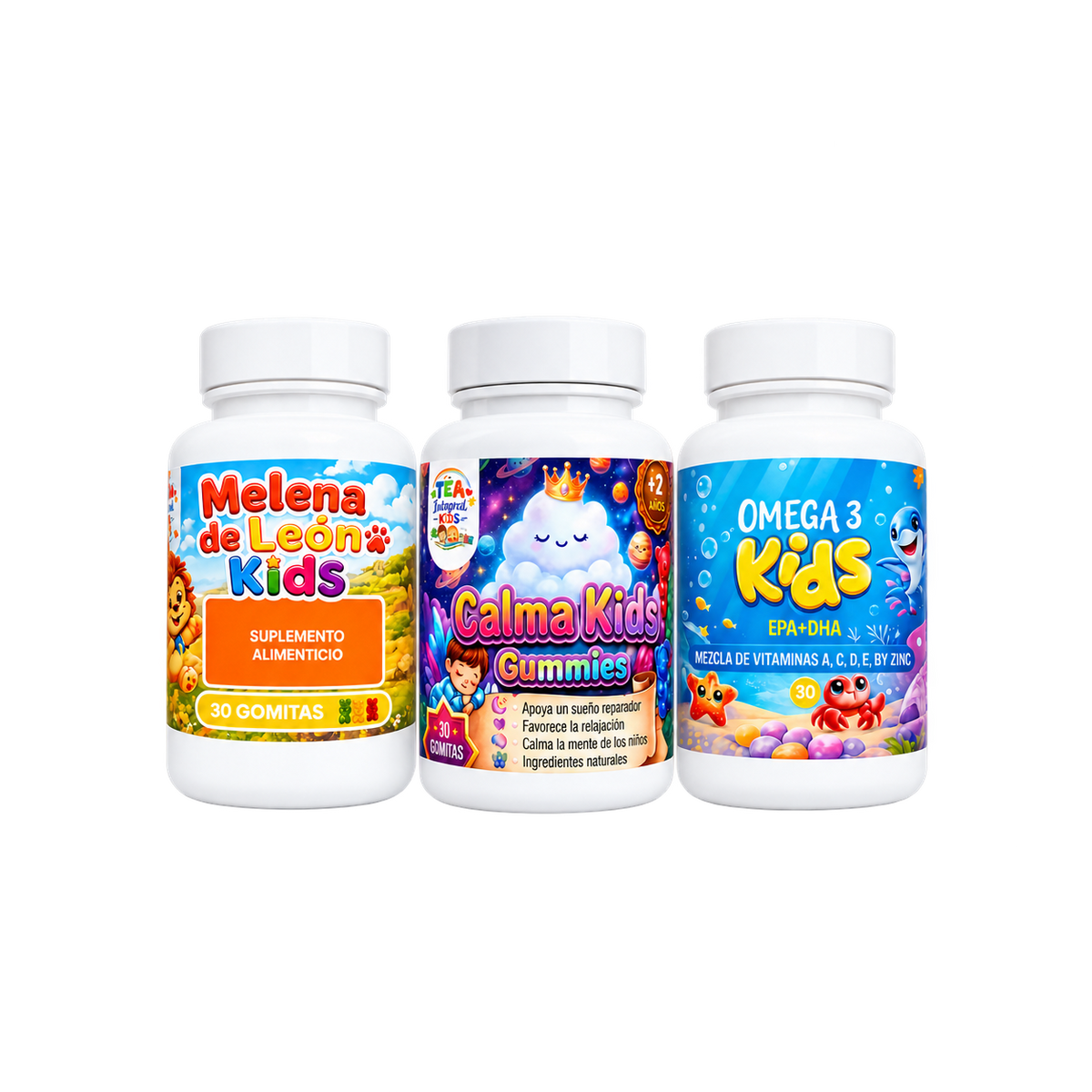 TriPack Melena De León + Omega 3 + Calma |  Tea Integral Kids 90 Gummies